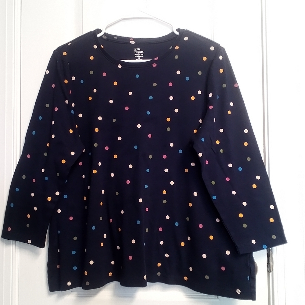 Colorful Polka Dot Long Sleeve Top Tee XL Multicolor Casual Vacation Summer Fall